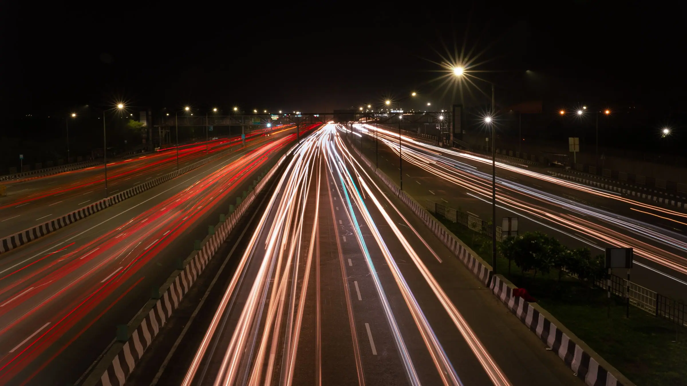 Light trails on a Delhi NCR expressway at night
