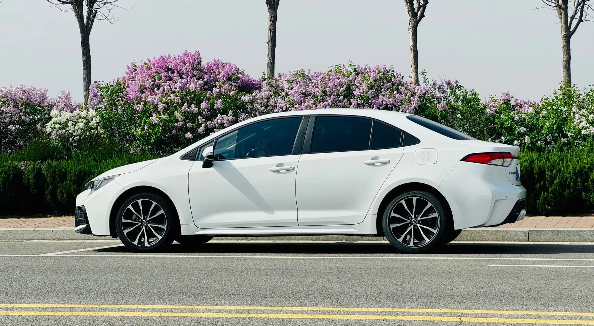Clean white sedan cab parked and ready for a family trip