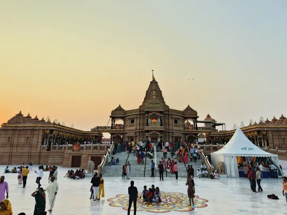 Temple complex in Ayodhya at sunset