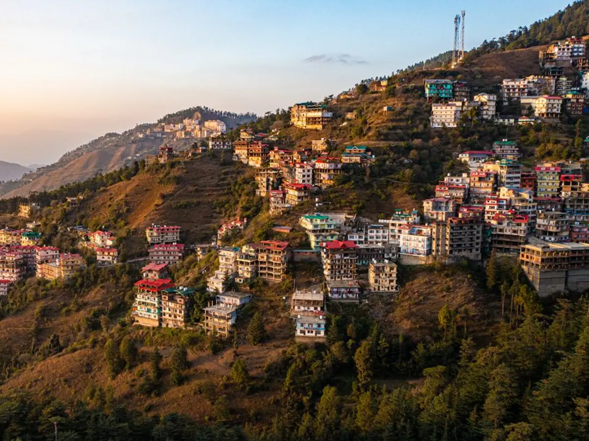 Hillside homes of Shimla at sunrise