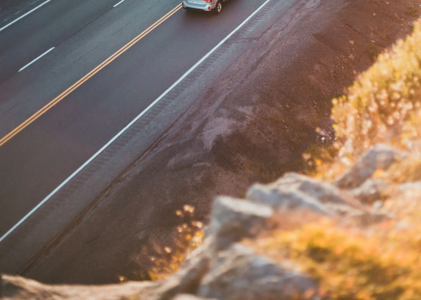 Aerial view of a one-way taxi on an open highway
